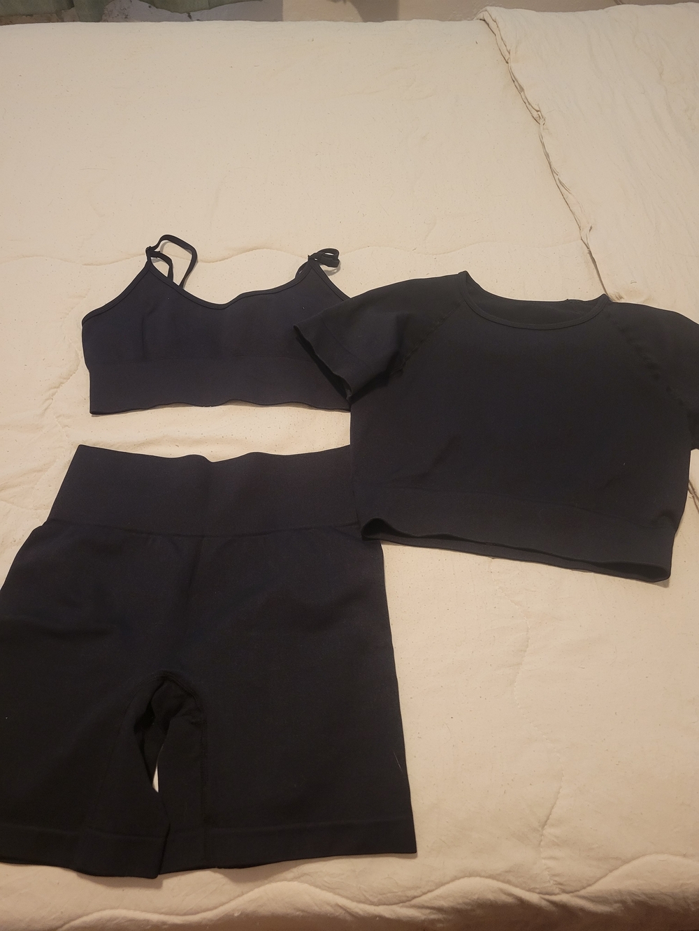 Amazon Black Seamless Sports Bra, Crop Top & High-Waist Shorts Set